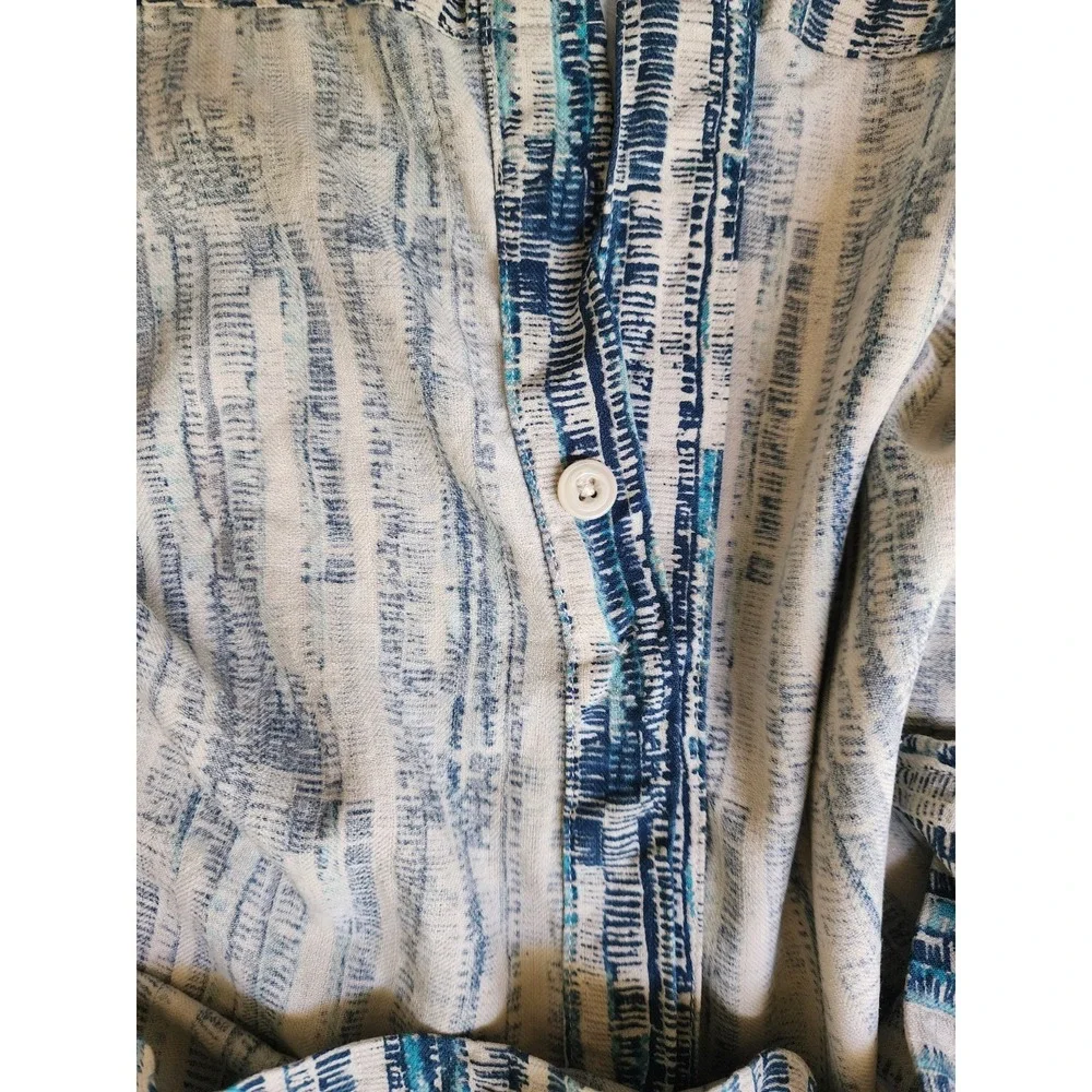 Vintage Silk Circa 1969 Hawaiian Camp Shirt Men XL Blue Abstract Striped 100%...